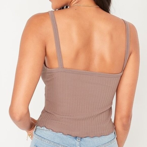 Old Navy Fitted Cropped Lettuce-Edge Rib Knit Tank Top Chocolate Brown Size XL - Picture 2 of 6